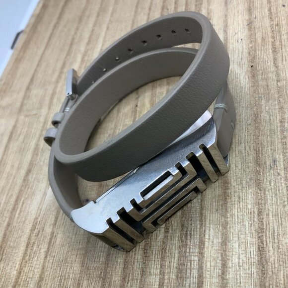 Tory Burch Silver Tone Light Gray Wrap Leather Fitbit Flex Bracelet - Picture 3 of 6